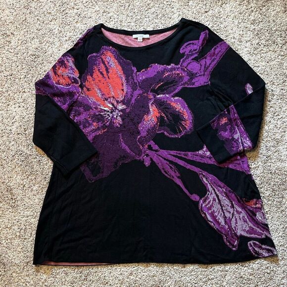 Chico’s Floral Roll Cuff Tunic Sweater XXL - Picture 2 of 5